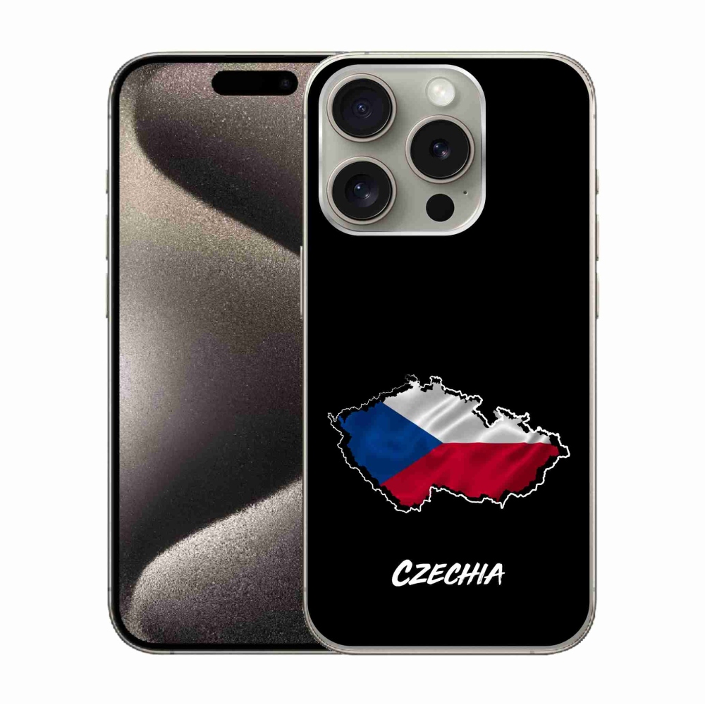 Gelový kryt mmCase na iPhone 15 Pro - Czechia černé pozadí