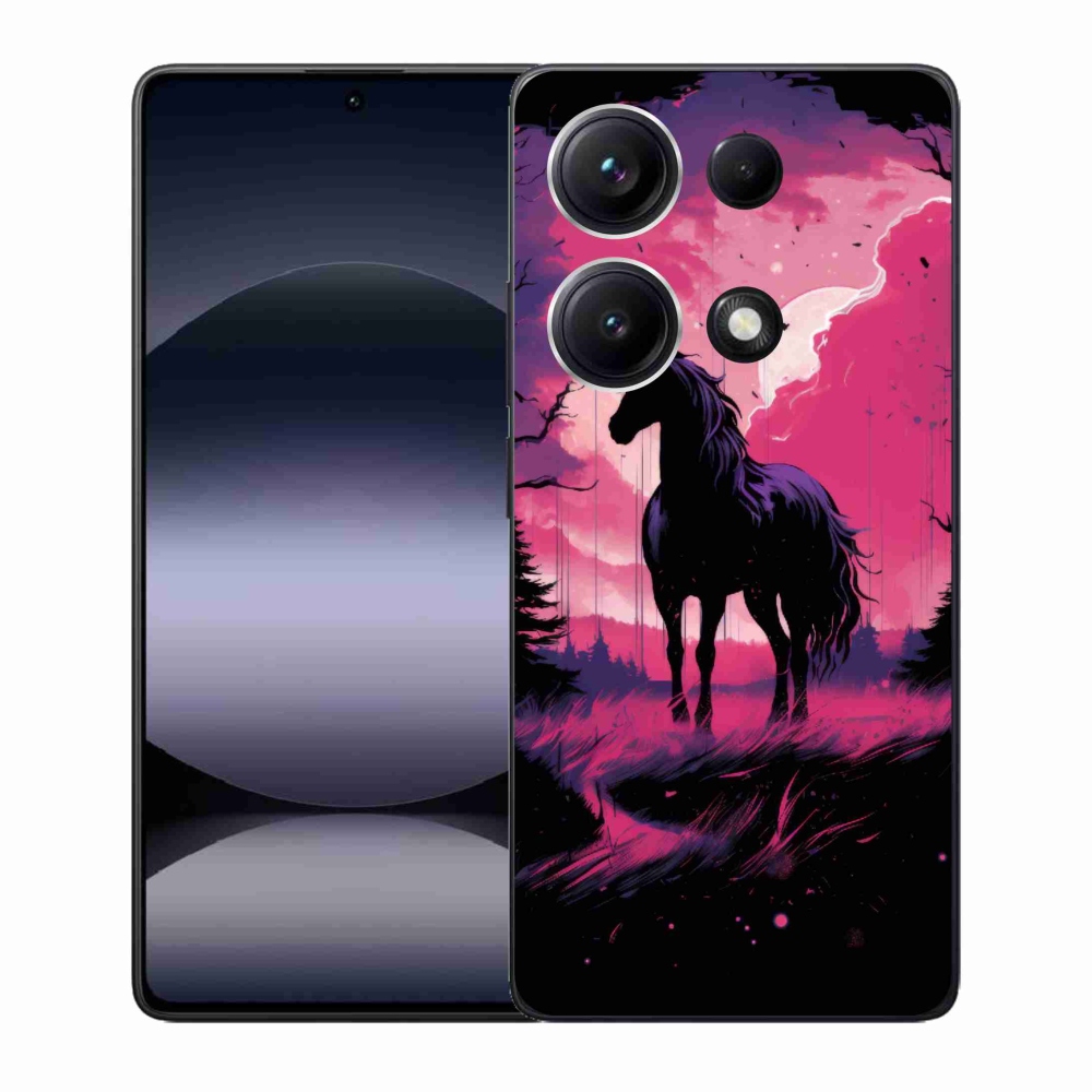 Gelový kryt mmCase na Xiaomi Redmi Note 14S - černý kreslený kůň 1