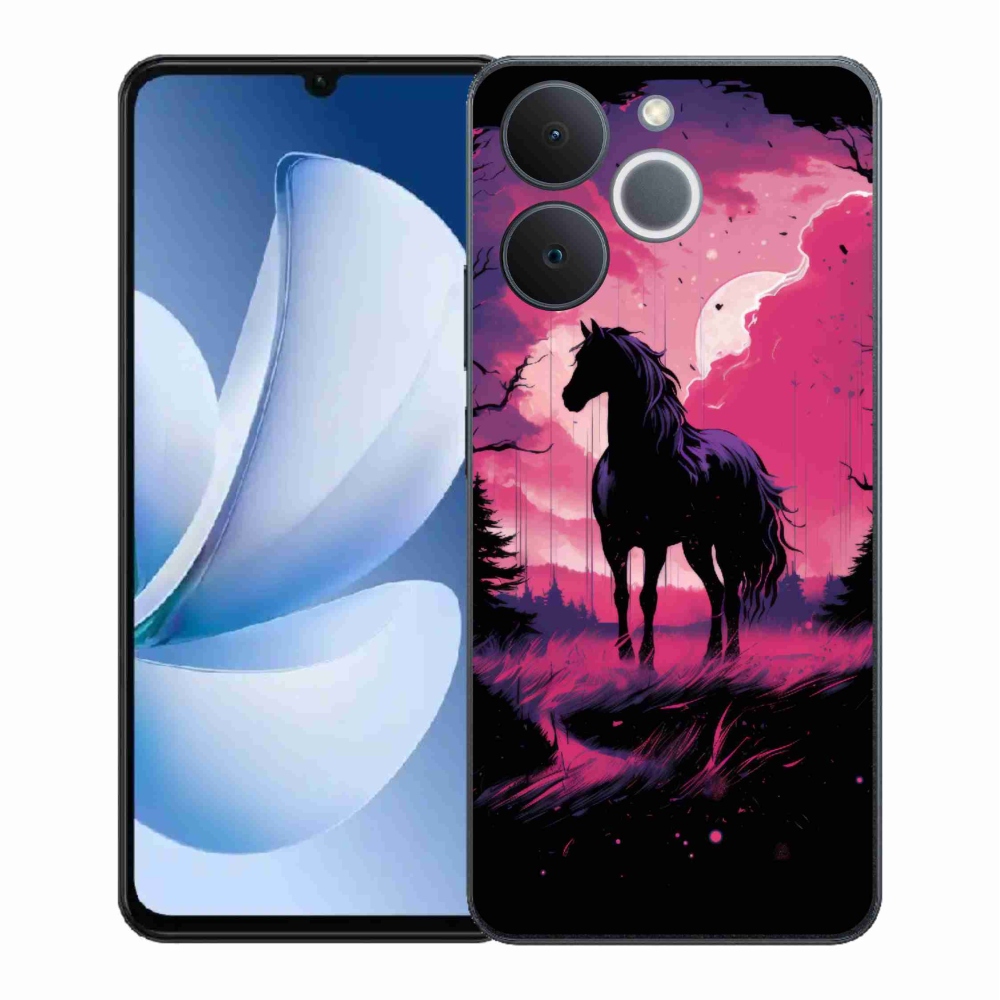 Gelový kryt mmCase na Realme Note 70T - černý kreslený kůň 1