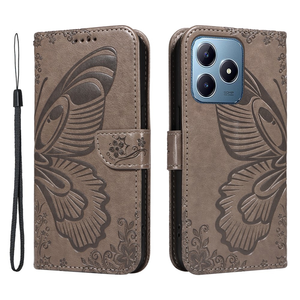 Floral Butterfly knížkové pouzdro na Realme C61/C63 - šedé