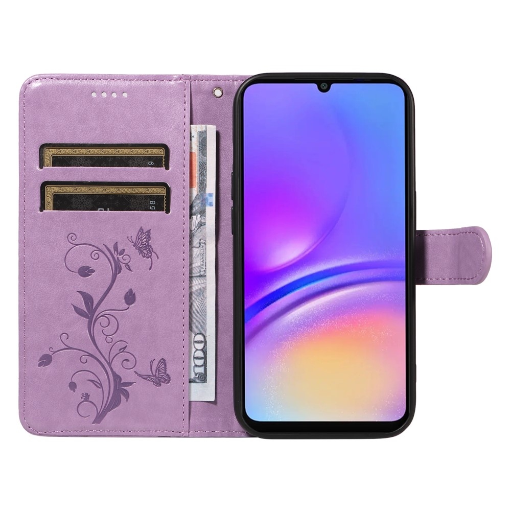 Flowery knížkové pouzdro na Samsung Galaxy A06 4G - fialové