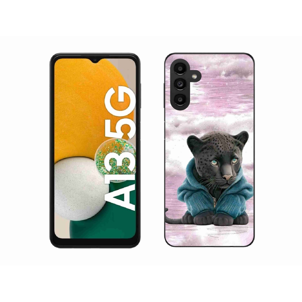 Gelový kryt mmCase na Samsung Galaxy A13 5G - černý panter ve svetru