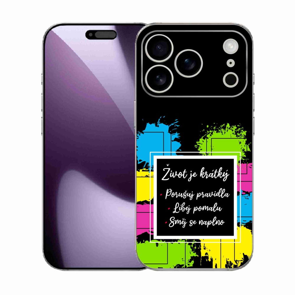 Gelový kryt mmCase na iPhone 17 Pro - citát 5 černé pozadí