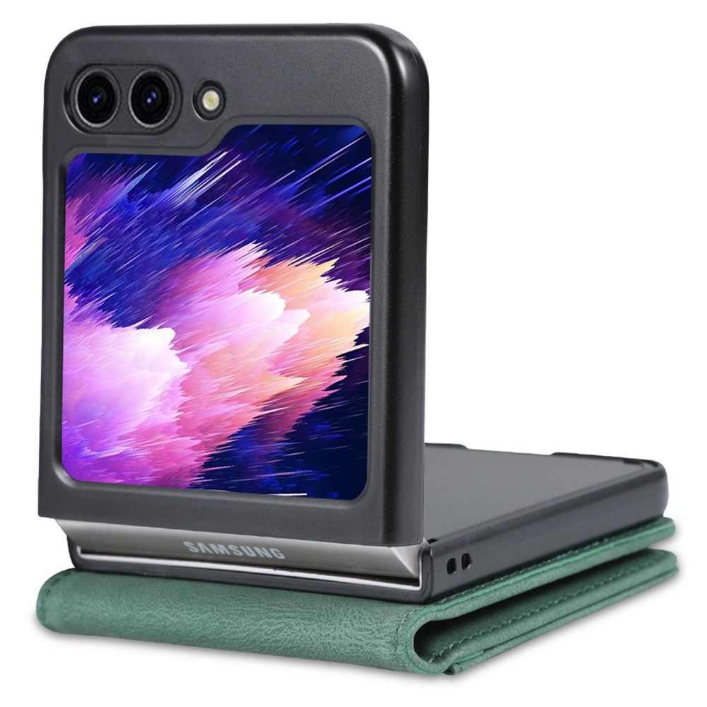 AZNS plastový kryt s PU kůží na Samsung Galaxy Z Flip5 5G - zelený