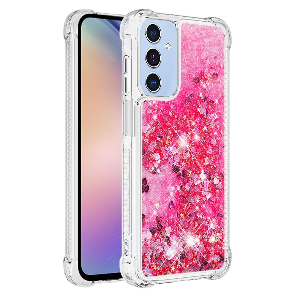 Glitter přesýpací gelový obal na Samsung Galaxy A26 5G - růžový/srdíčka