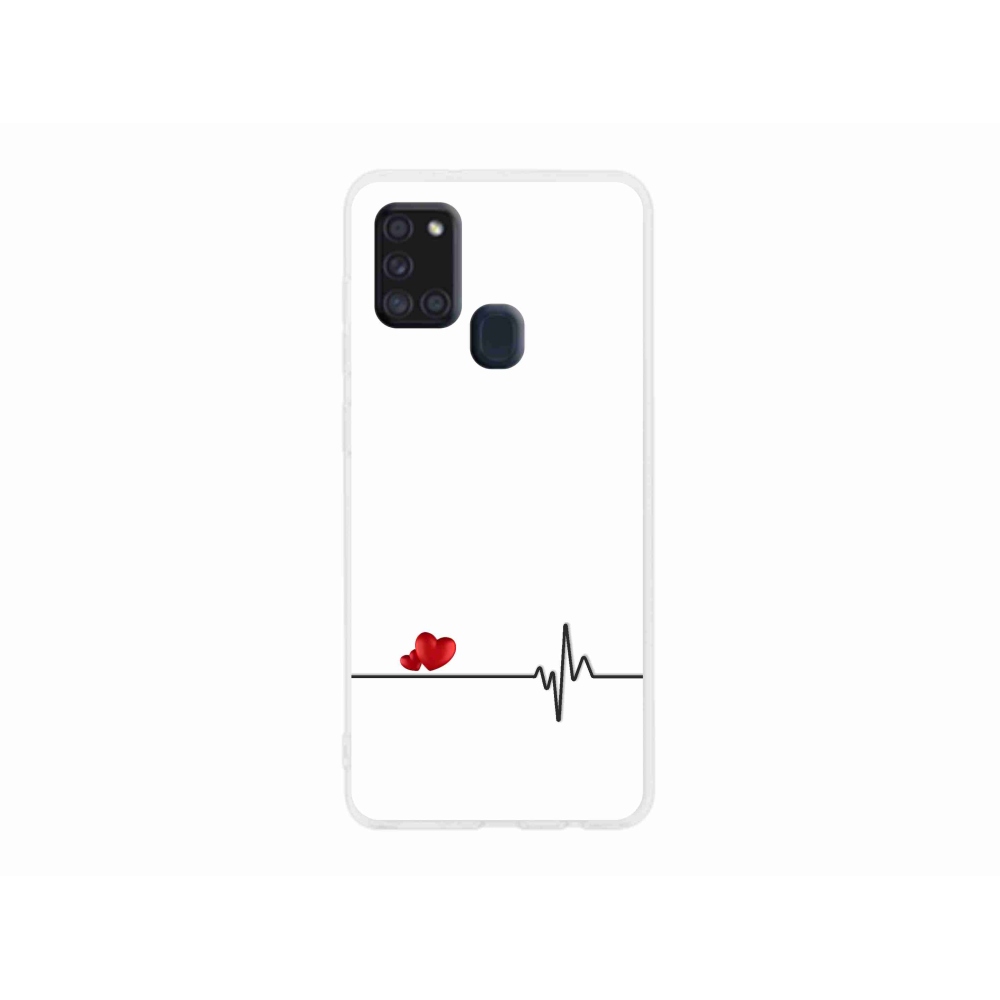 Gelový kryt mmCase na Samsung Galaxy A21s - srdce a tep bílé pozadí