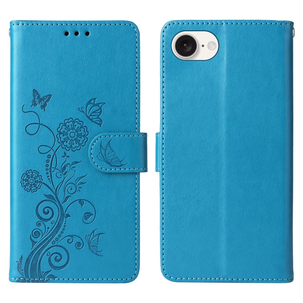 Flowery knížkové pouzdro na iPhone 16e - modré