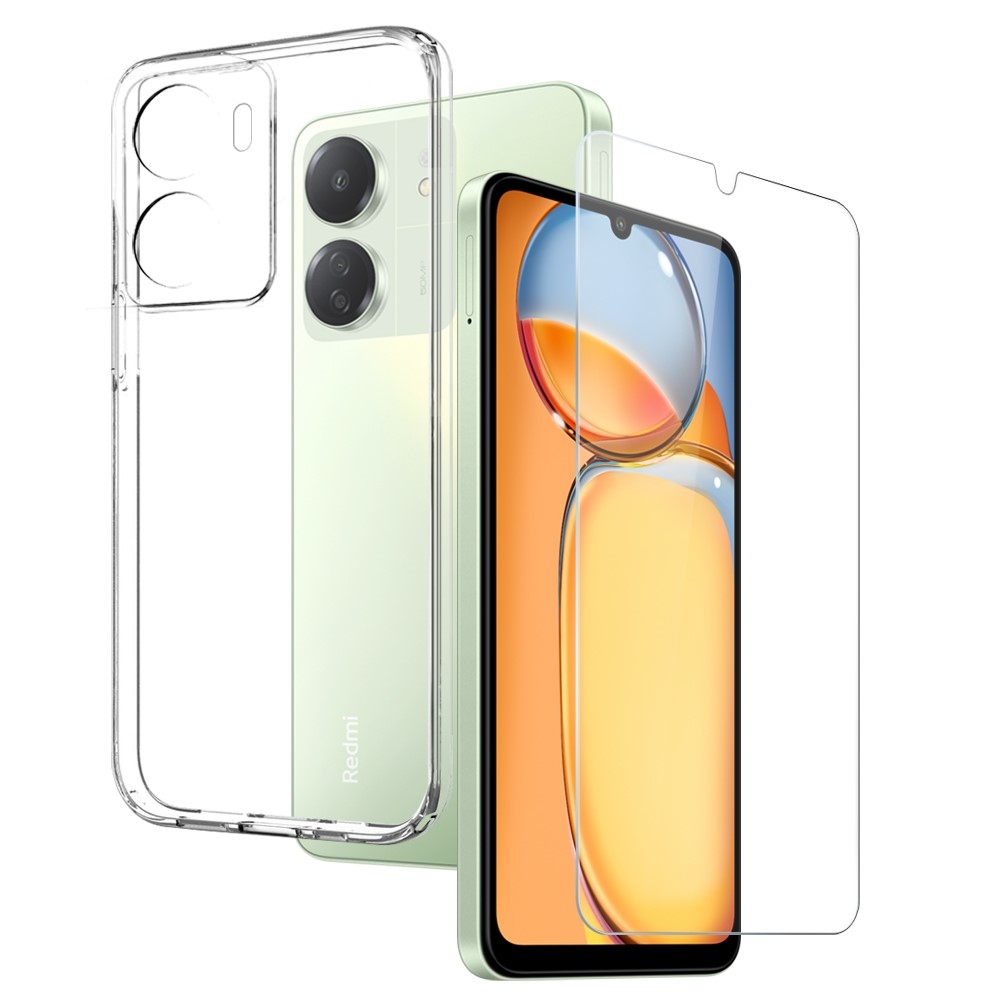 NORTHJO průhledný gelový obal + tvrzené sklo na Xiaomi Redmi 13C/Poco C65 - průhledný