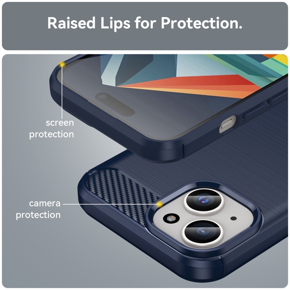 Carbon odolný gelový obal na iPhone 15 Plus - modrý