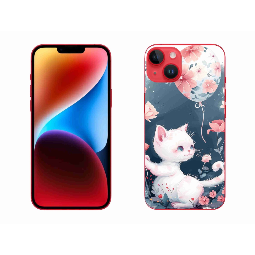 Gelový kryt mmCase na iPhone 14 Plus - kotě s balónkem