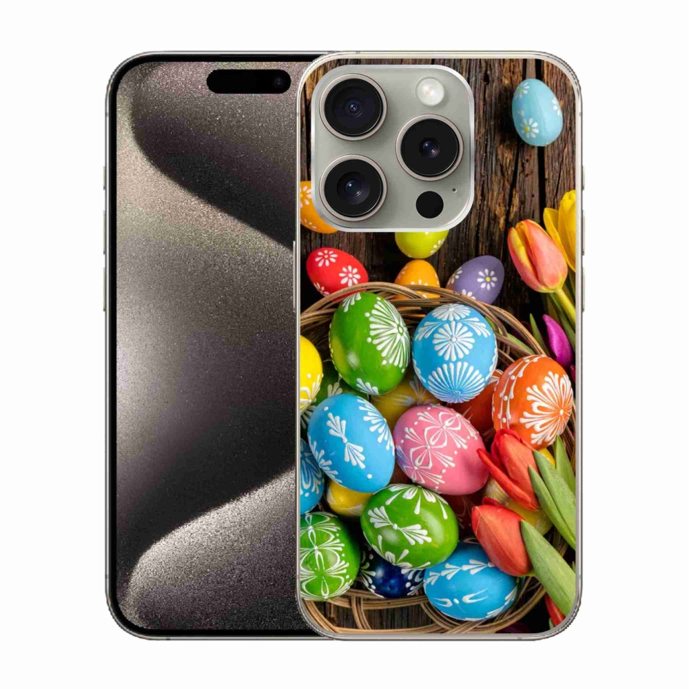 Gelový kryt mmCase na iPhone 15 Pro - velikonoční vajíčka