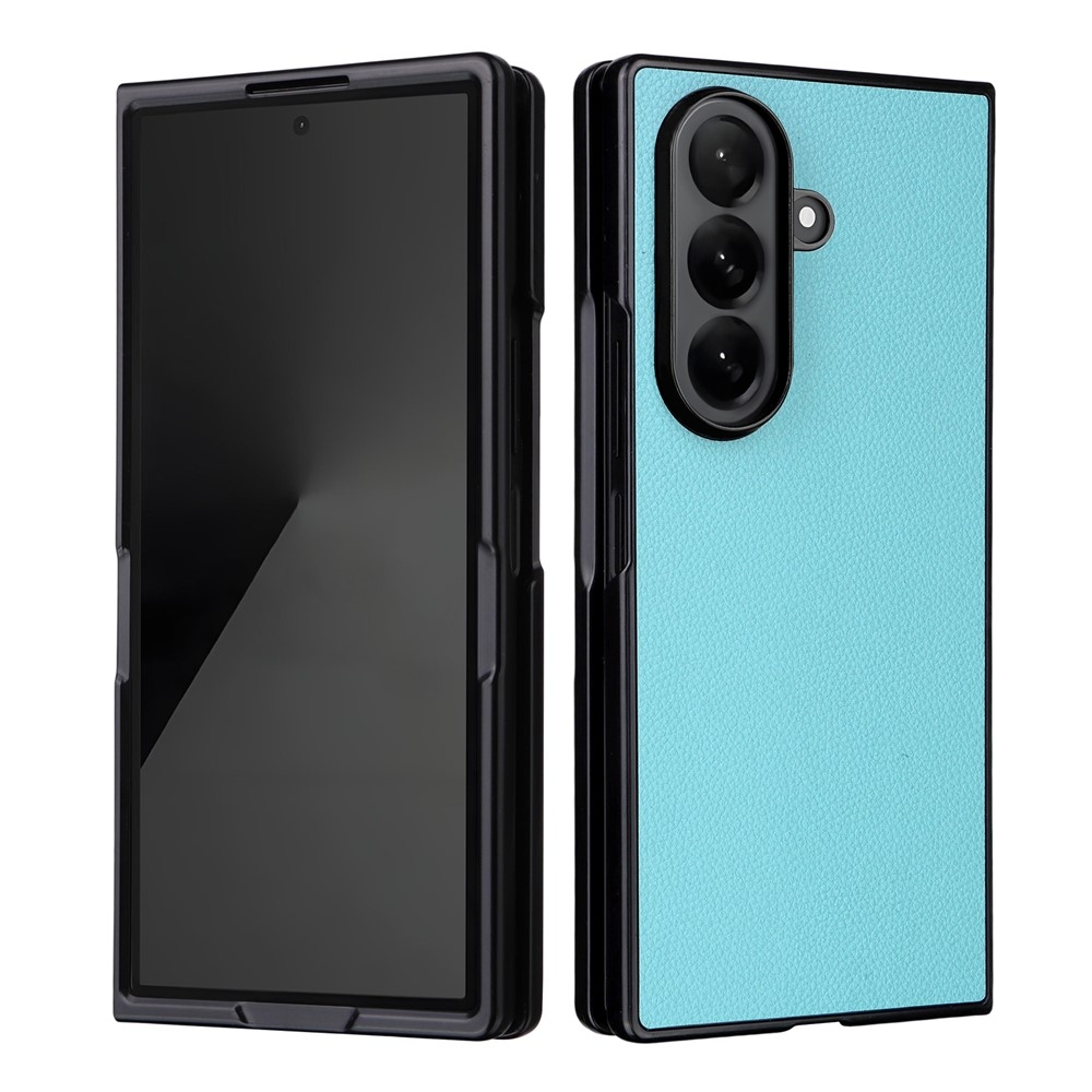 Leather plastový obal potažený umělou kůží na Samsung Galaxy Z Fold7 5G - světlemodrý