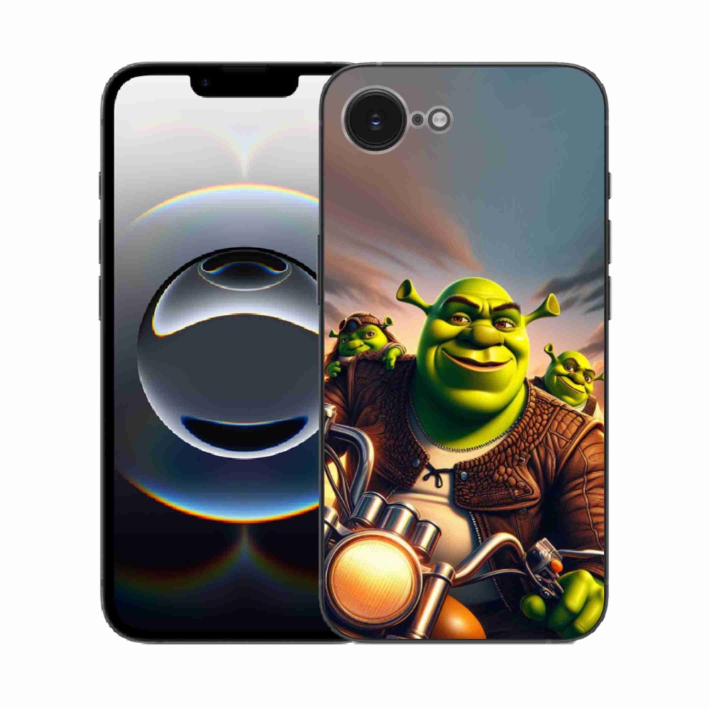Gelový kryt mmCase na iPhone 16e - shrek na motorce