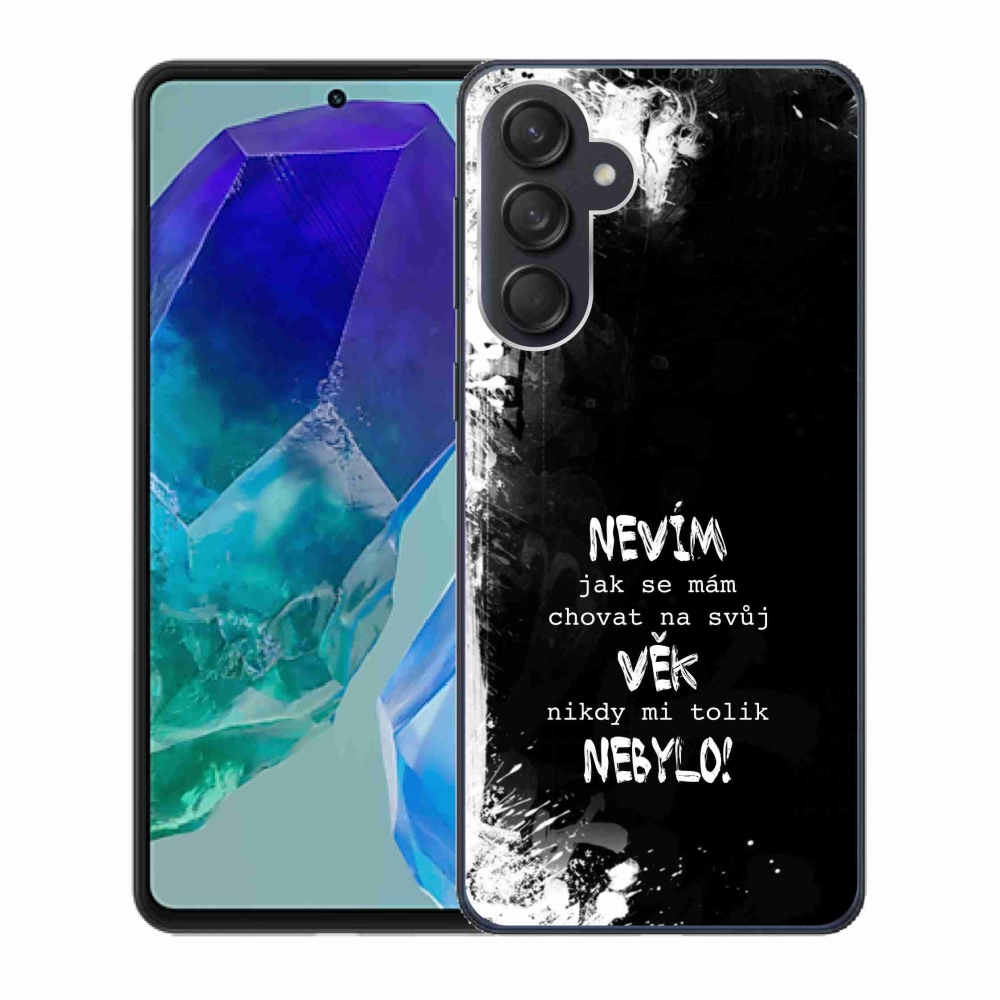 Gelový kryt mmCase na Samsung Galaxy M55 5G - vtipný text 14 černé pozadí