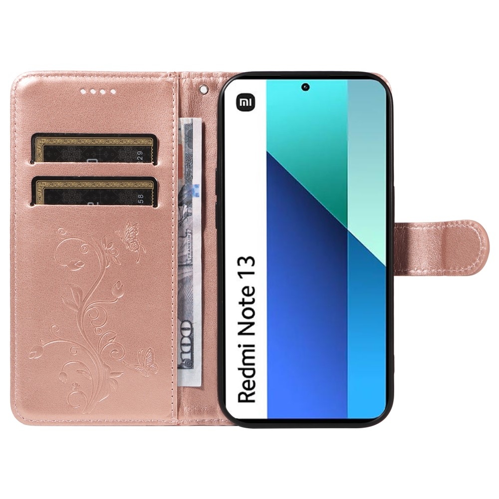 Flower knížkové pouzdro na Xiaomi Redmi Note 13 - růžovozlaté