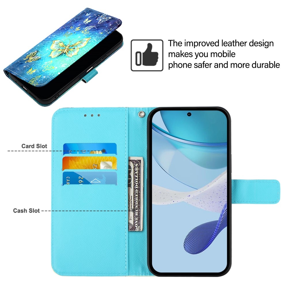 Patte knížkové pouzdro na Samsung Galaxy M55 5G - modrozlatí motýli