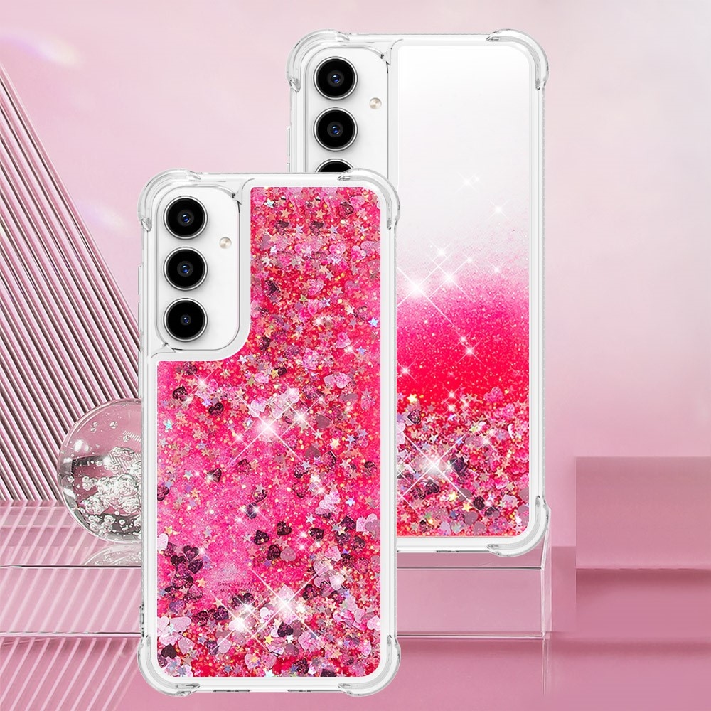 Glitter přesýpací gelový obal na Samsung Galaxy A56 5G - růžový/srdíčka