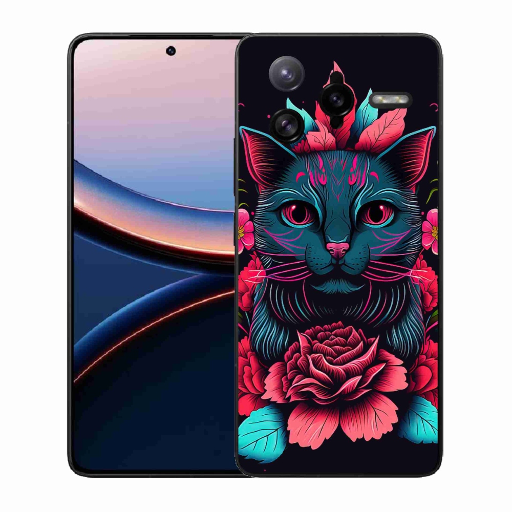 Gelový kryt mmCase na Xiaomi Poco F7 Ultra - květiny a kočka