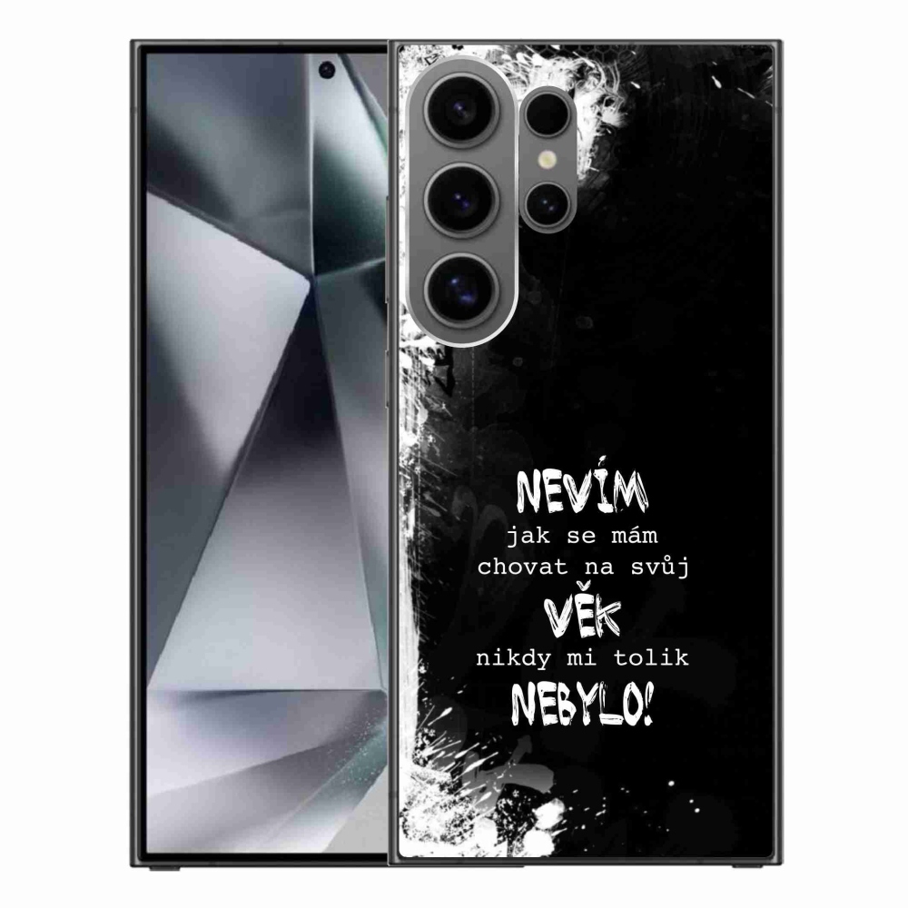 Gelový kryt mmCase na Samsung Galaxy S24 Ultra - vtipný text 14 černé pozadí