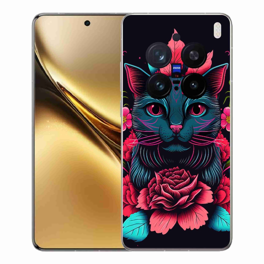 Gelový kryt mmCase na Vivo X200 Pro 5G - květiny a kočka