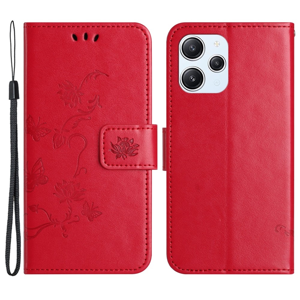Flower knížkové pouzdro na Xiaomi Redmi 12 4G/5G - červené