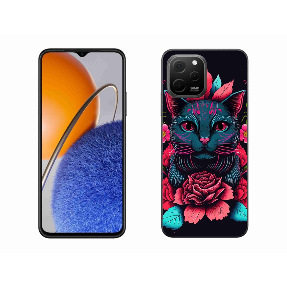 Gelový kryt mmCase na Huawei Nova Y61 - květiny a kočka