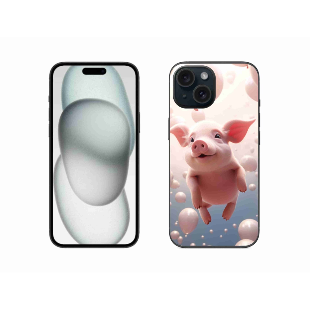 Gelový kryt mmCase na iPhone 15 - prasátko s balónky