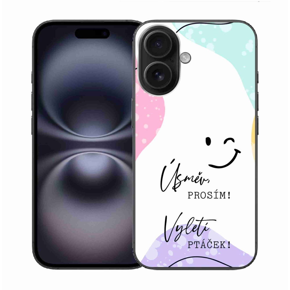 Gelový kryt mmCase na iPhone 16 - vtipný text 4 bílé pozadí