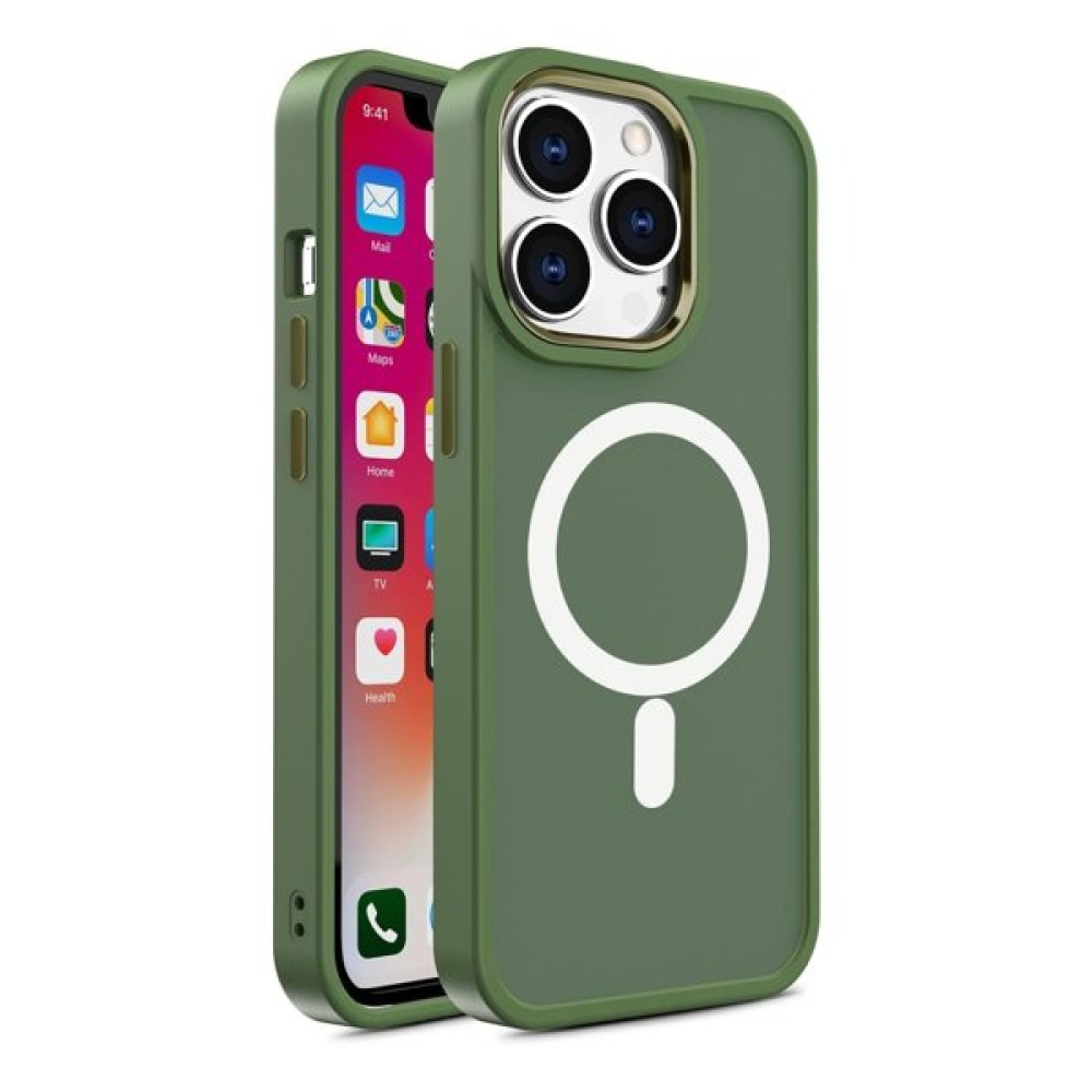 Matte gelový obal s pevnými zády a MagSafe na iPhone 15 Pro Max - zelený