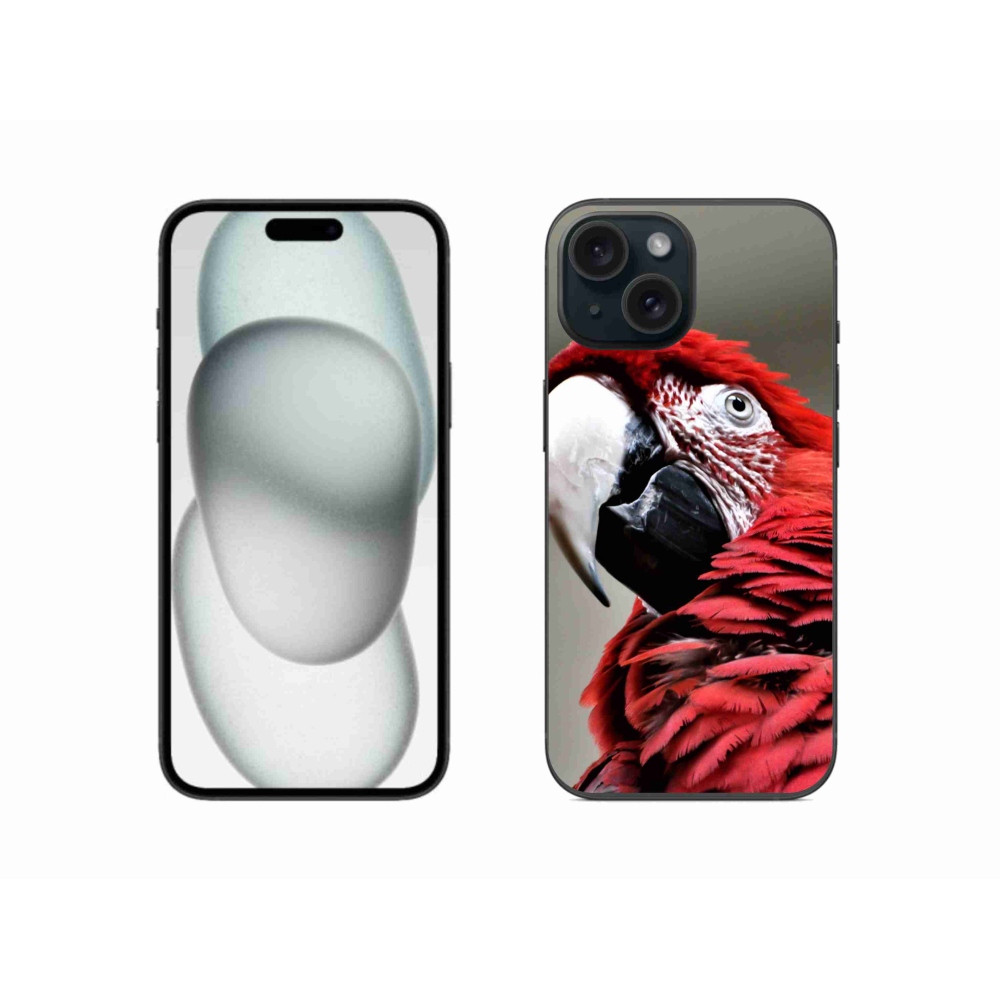 Gelový obal mmCase na iPhone 15 - papoušek ara červený