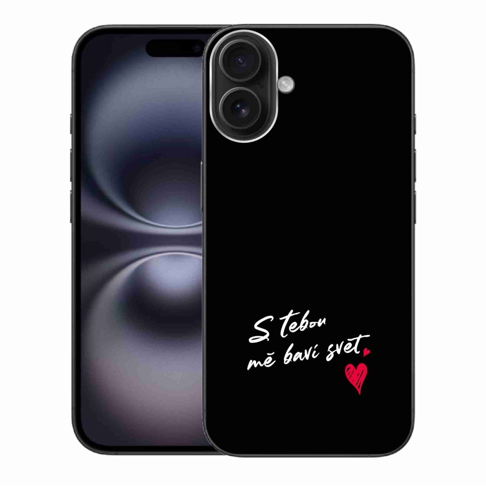 Gelový kryt mmCase na iPhone 16 Plus - zamilovaný text 1 černé pozadí