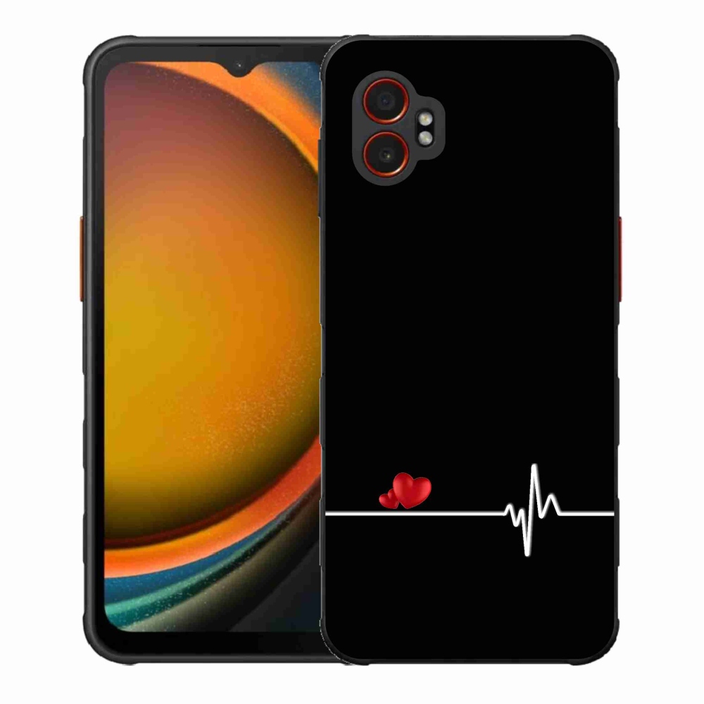 Gelový kryt mmCase na Samsung Galaxy Xcover 7 Pro - srdce a tep černé pozadí