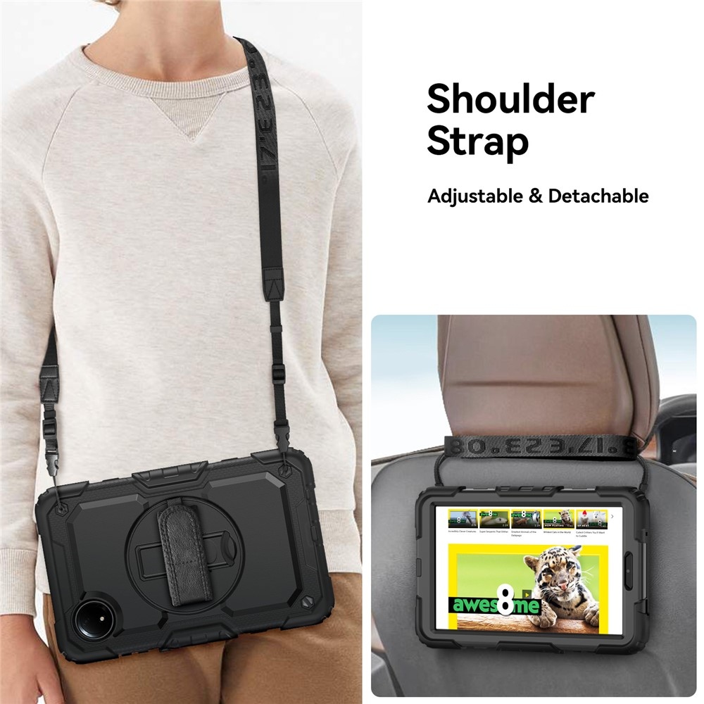 Strap odolný kryt s držákem na ruku a ramenním popruhem na Xiaomi Redmi Pad SE 8.7 - černý