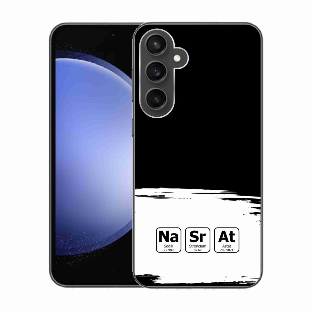 Gelový kryt mmCase na Samsung Galaxy S23 FE - chemické prvky bíločerné pozadí