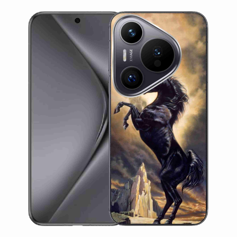 Gelový kryt mmCase na Huawei Pura 70 Pro - černý kreslený kůň