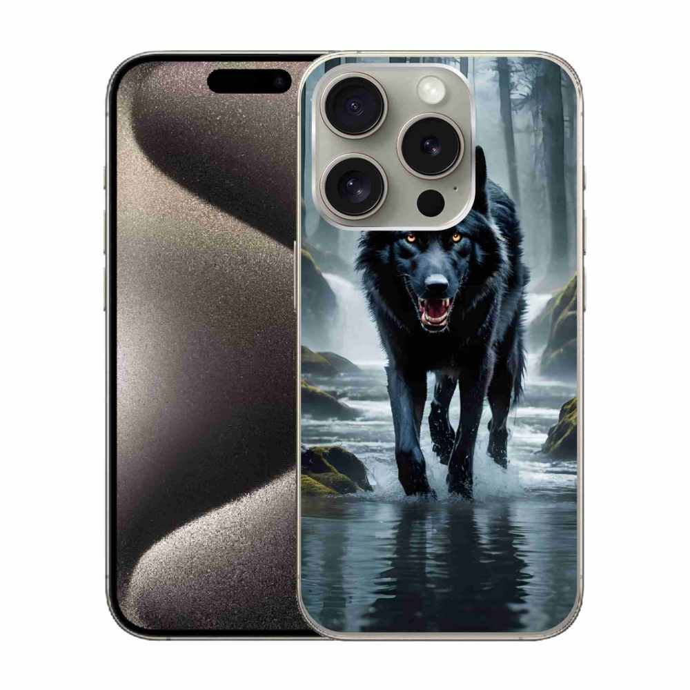 Gelový kryt mmCase na iPhone 15 Pro - černý vlk
