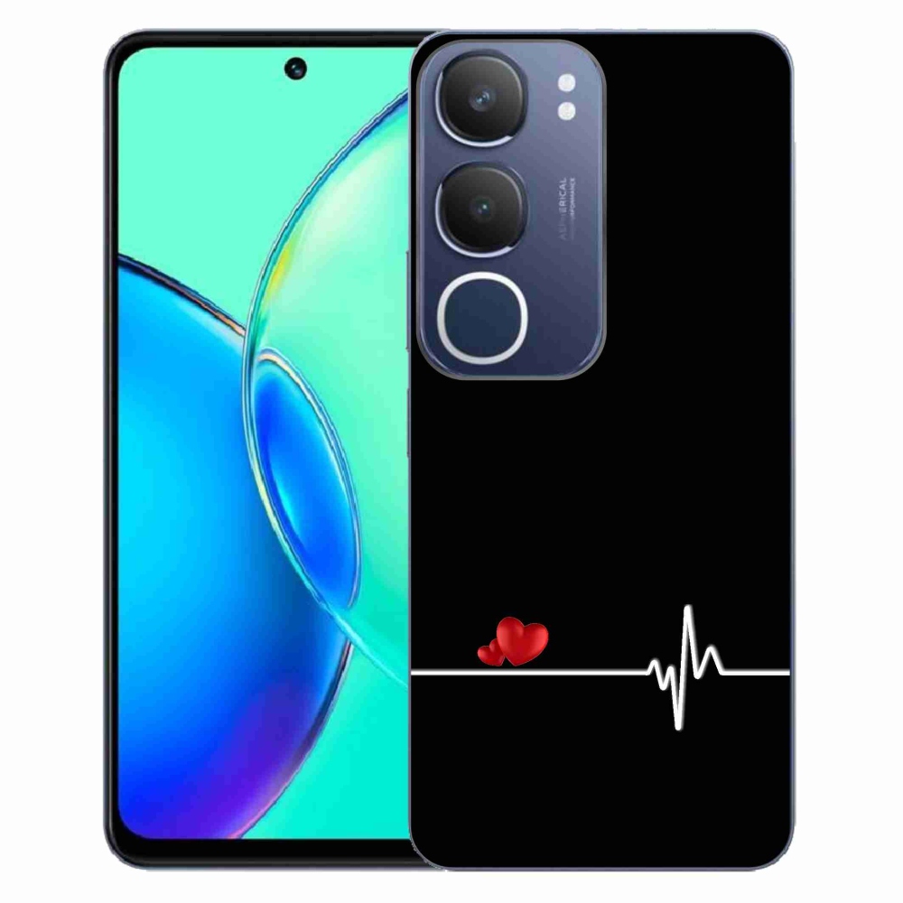 Gelový kryt mmCase na Vivo Y19s - srdce a tep černé pozadí