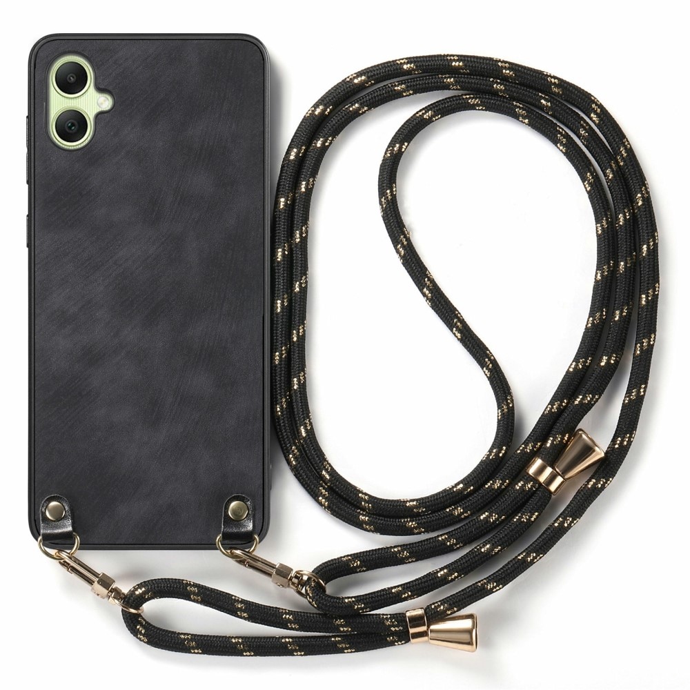 Retro gelový obal se šňůrkou a s umělou kůží na Samsung Galaxy A06 4G - černý