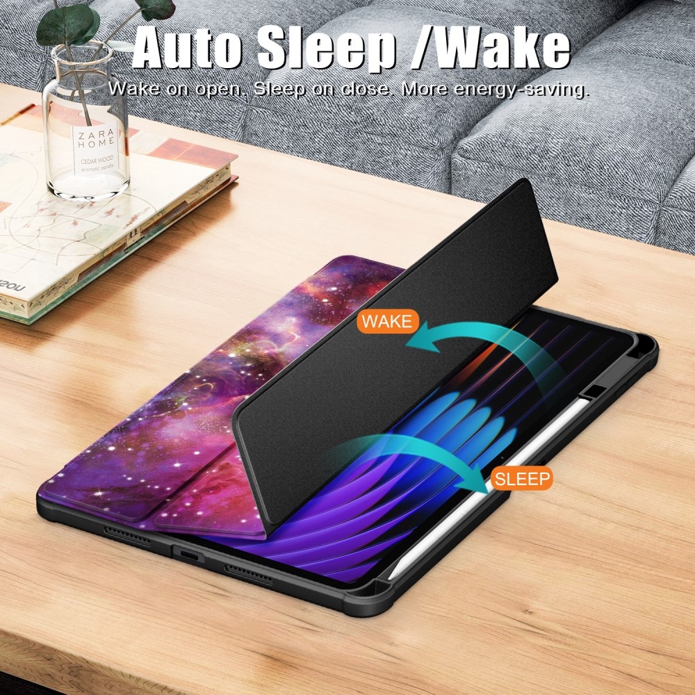 Pattern chytré polohovací pouzdro s průhlednými zády na tablet Xiaomi Pad 7/7 Pro - vesmír