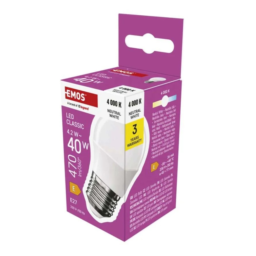 LED žárovka Classic Mini Globe / E27 / 4,2 W (40 W) / 470 lm / neutrální bílá
