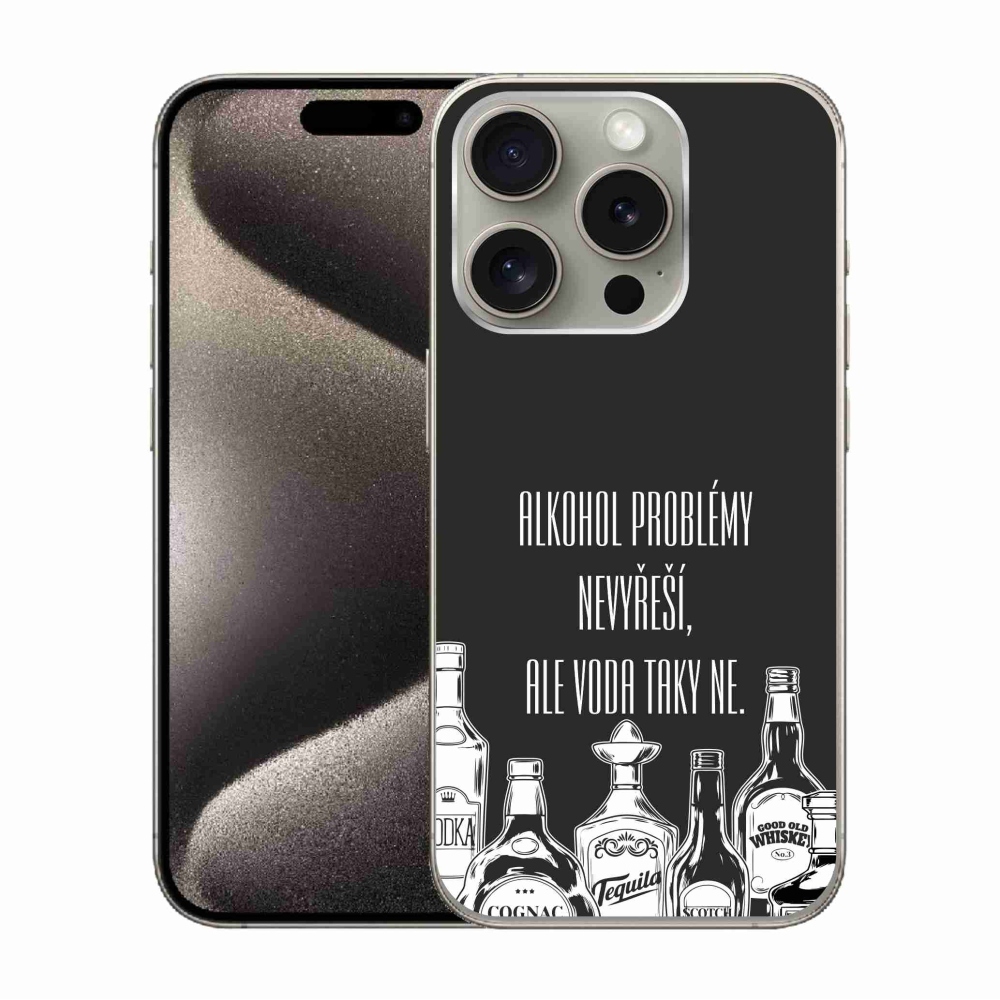 Gelový kryt mmCase na iPhone 15 Pro - vtipný text černé pozadí