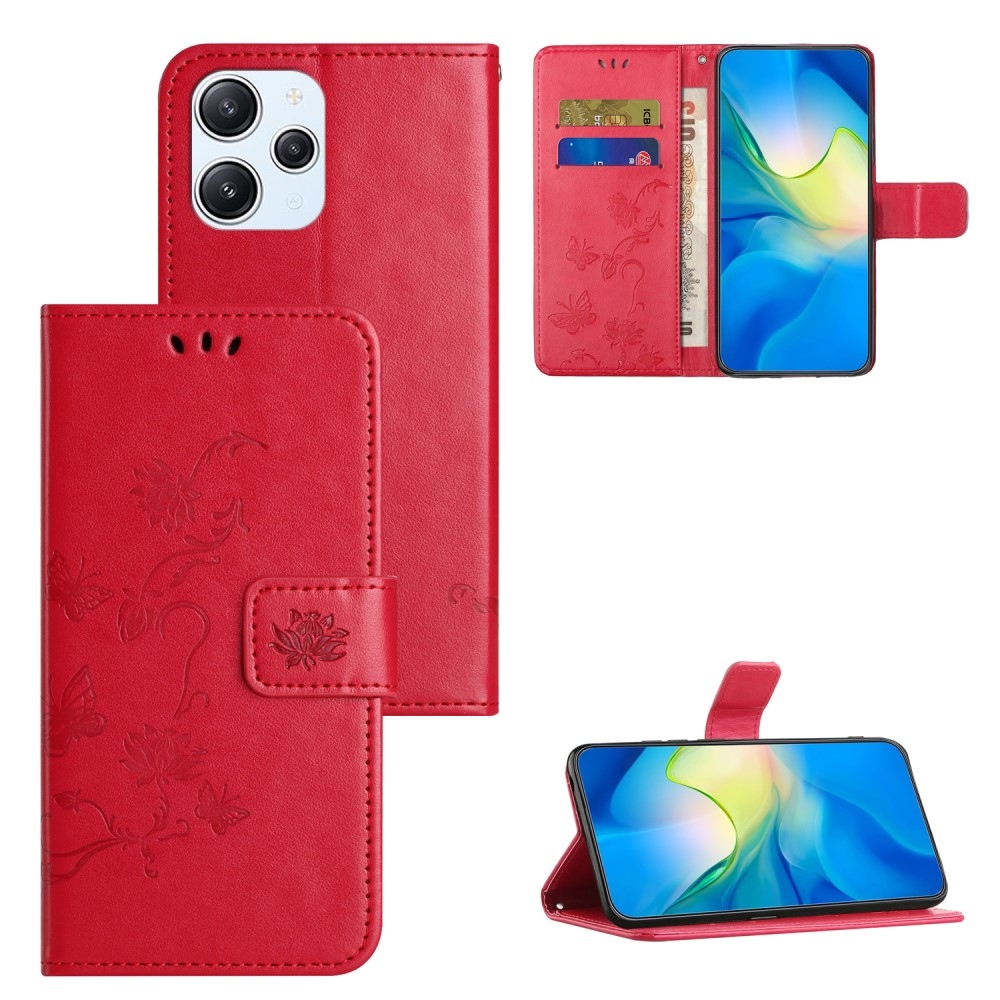 Flower knížkové pouzdro na Xiaomi Redmi 12 4G/5G - červené