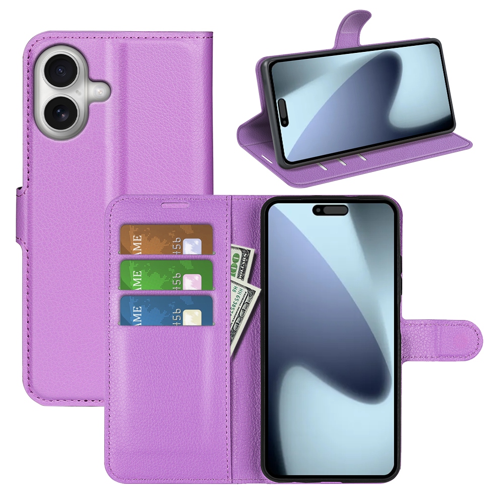 Litchi knížkové pouzdro na iPhone 17 - fialové
