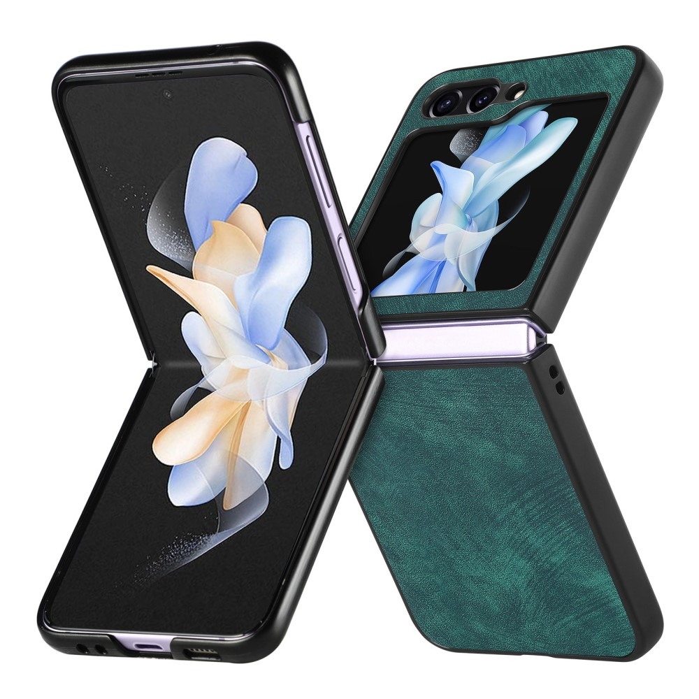 Vintage plastový kryt s umělou kůží na Samsung Galaxy Z Flip6 5G - zelený