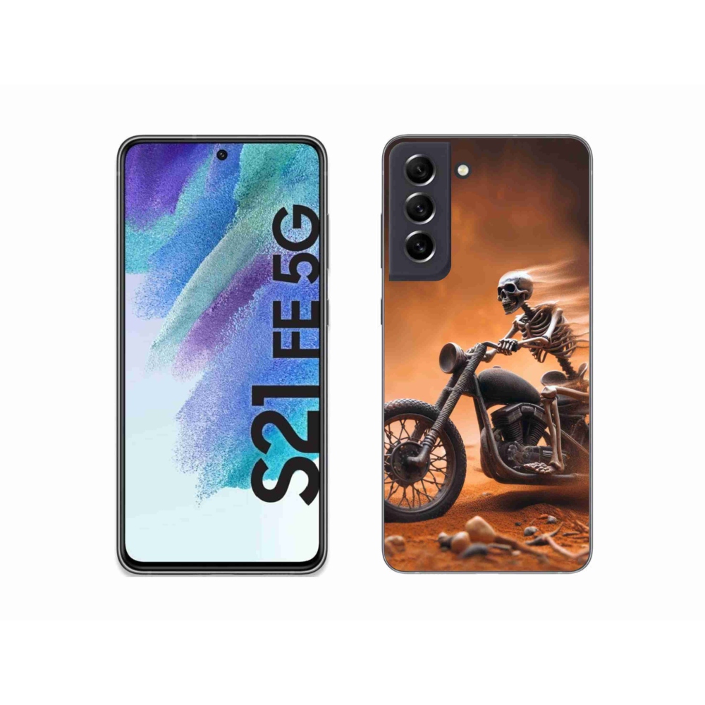Gelový kryt mmCase na Samsung Galaxy S21 FE 5G - kostra na motorce