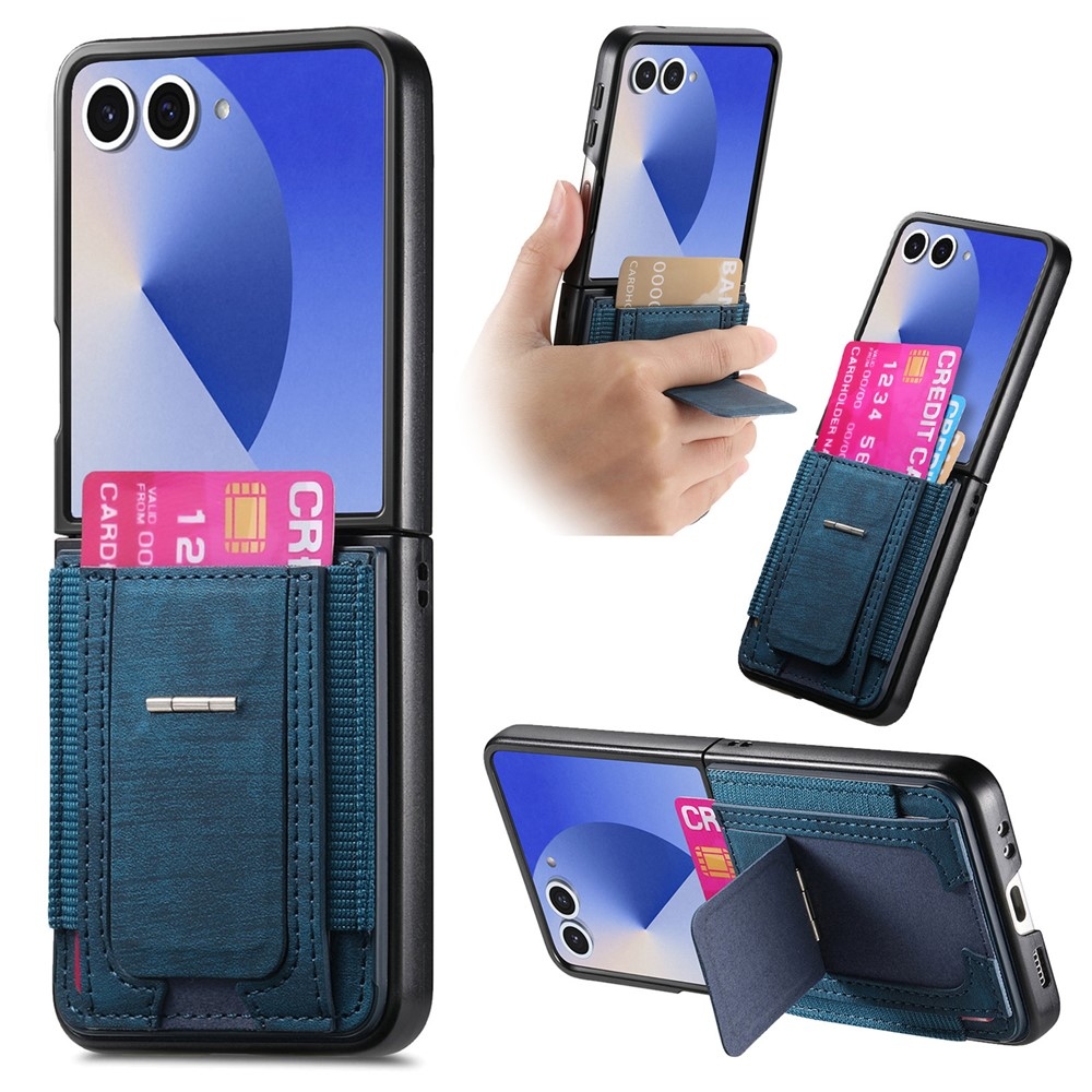 Luxurious plastový kryt s umělou kůží na Samsung Galaxy Z Flip7 5G - modrý