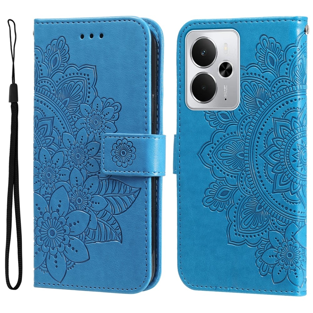 Floral knížkové pouzdro na Realme 14 5G - modré