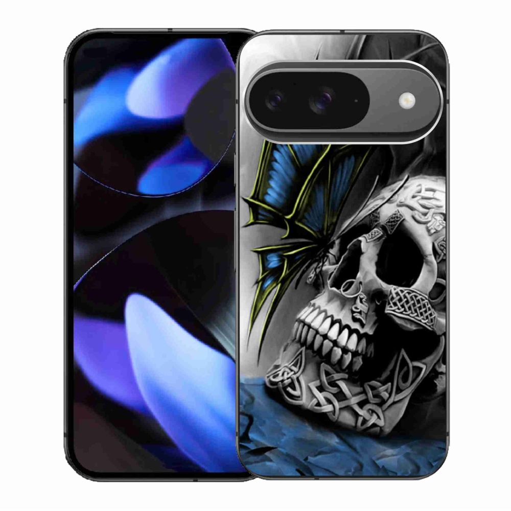 Gelový kryt mmCase na Google Pixel 9/9 Pro - motýl a lebka