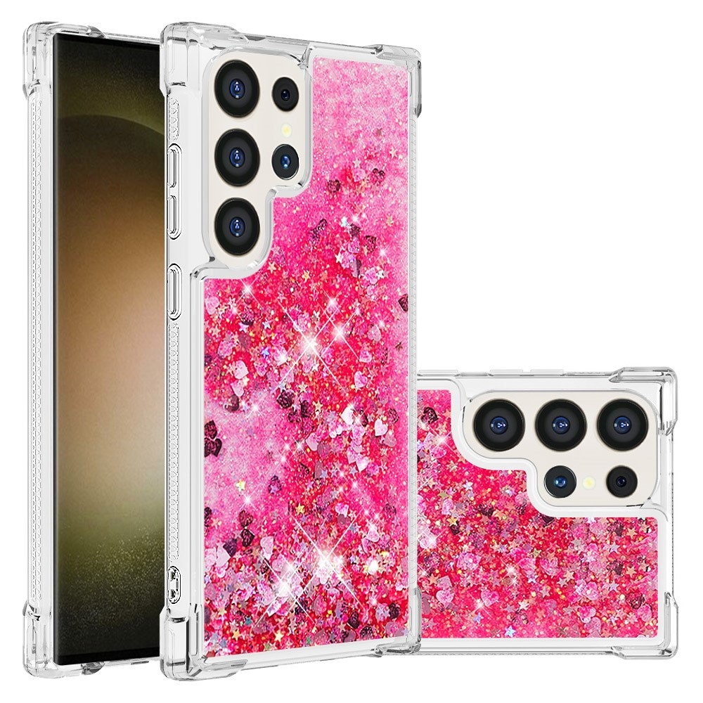 Glitter přesýpací gelový obal na Samsung Galaxy S24 Ultra - růžový/srdíčka