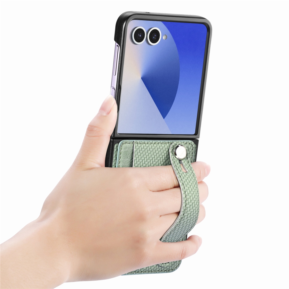 Wrisat plastový kryt s umělou kůží na Samsung Galaxy Z Flip7 5G - zelený